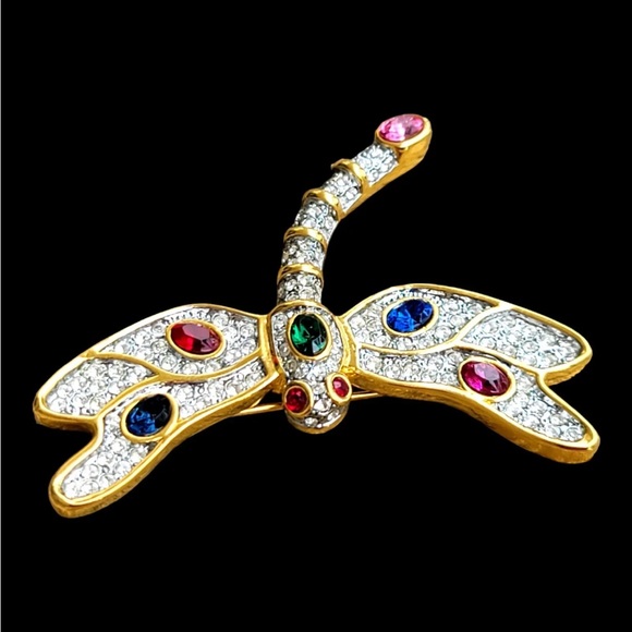 Vintage 80's Dragonfly
Brooch Pin Pave Set Crystal
Rhinestone Gold Tone - Picture 3 of 7